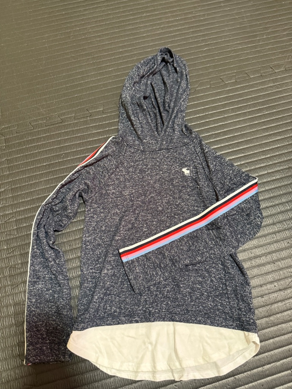 abercrombie kids Navy Marled Hooded Sweater with Red-White-Blue Stripes